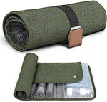 Roll-up design with buckle closure and dual metal grommets allows convenient storage and hanging. Made of durable and water-resistant canvas material to keep contents clean and dry. Perfect for traveling, camping, business trips, and everyday use.